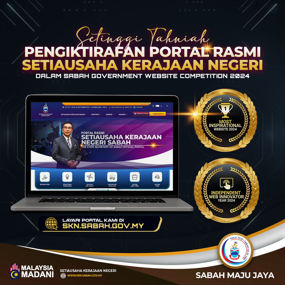 Portal Setiausaha Kerajaan Negeri Rangkul 2 Anugerah dalam Sabah Government Website Competition 2024